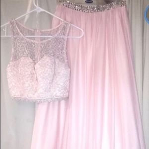 Two piece pink prom dress